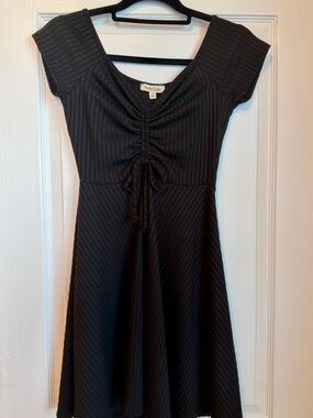 Rolla Coster Black Ribbed Ruched Front Mini Dress